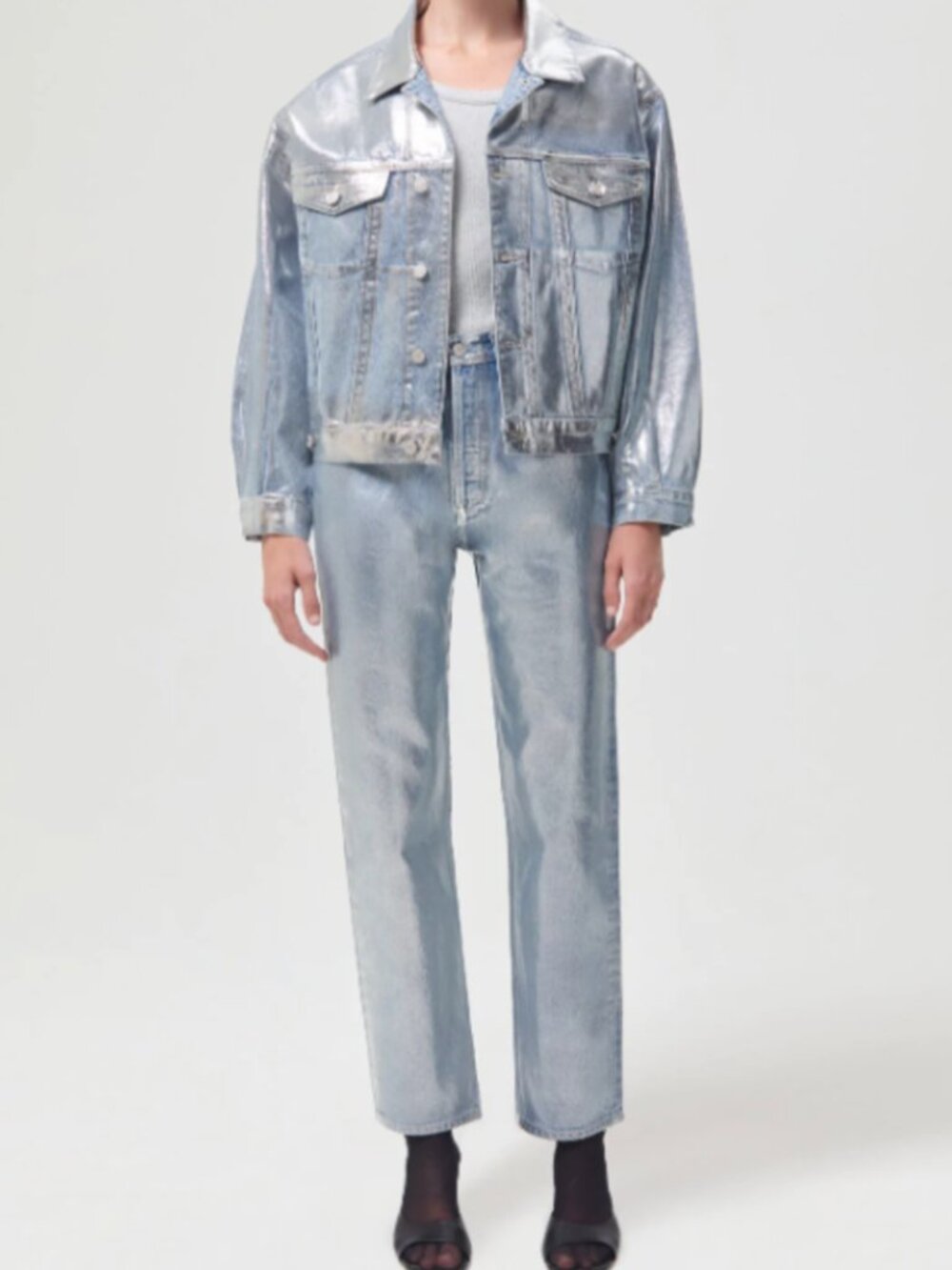 NWOT AGOLDE - Charli Metallic Trucker Jacket | Silver Tin Foil | XS